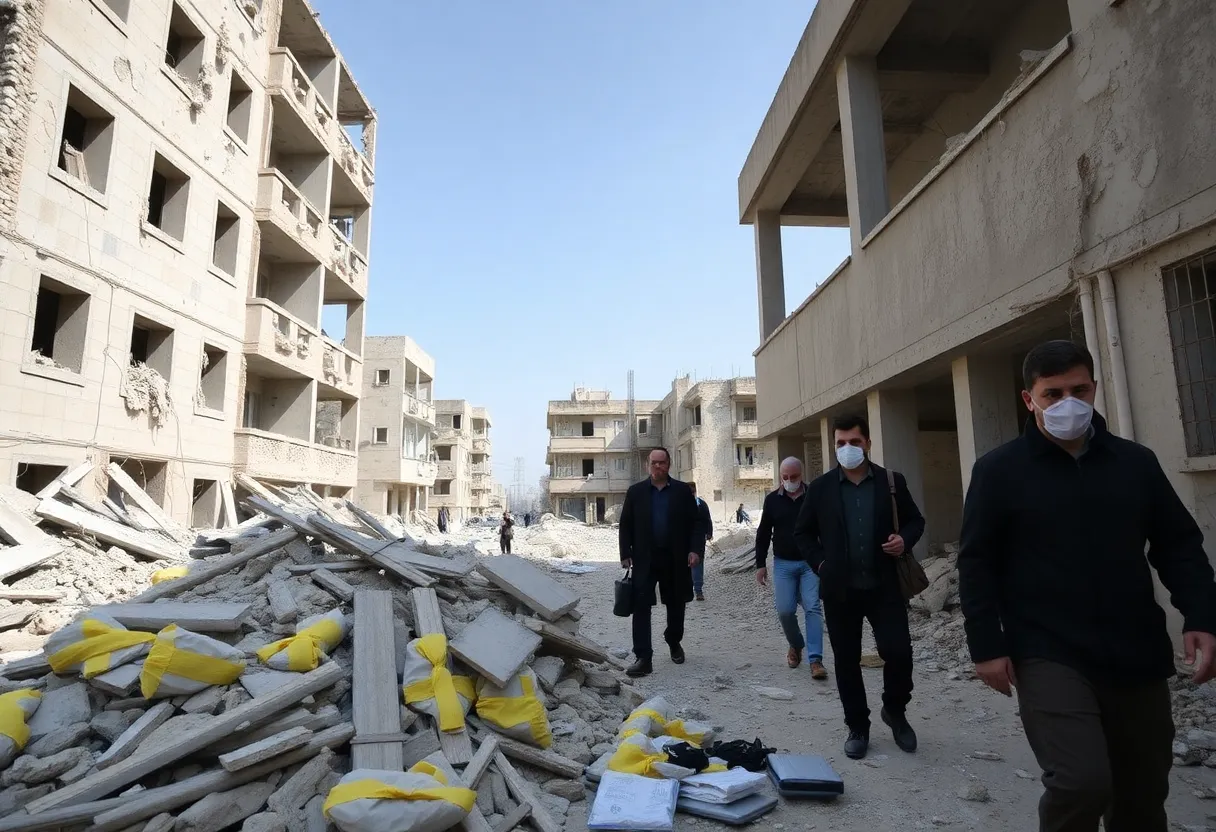 Damaged buildings in Gaza with potential asbestos contamination.