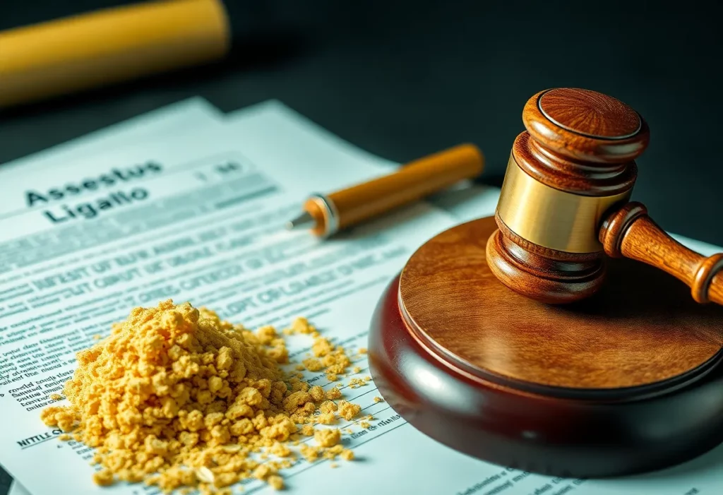 Illustration of asbestos litigation with gavel and documents