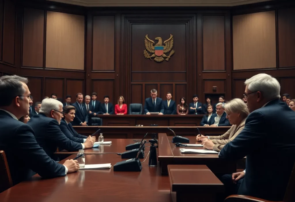 Courtroom scene of the Asbestos Roof Removal Trial