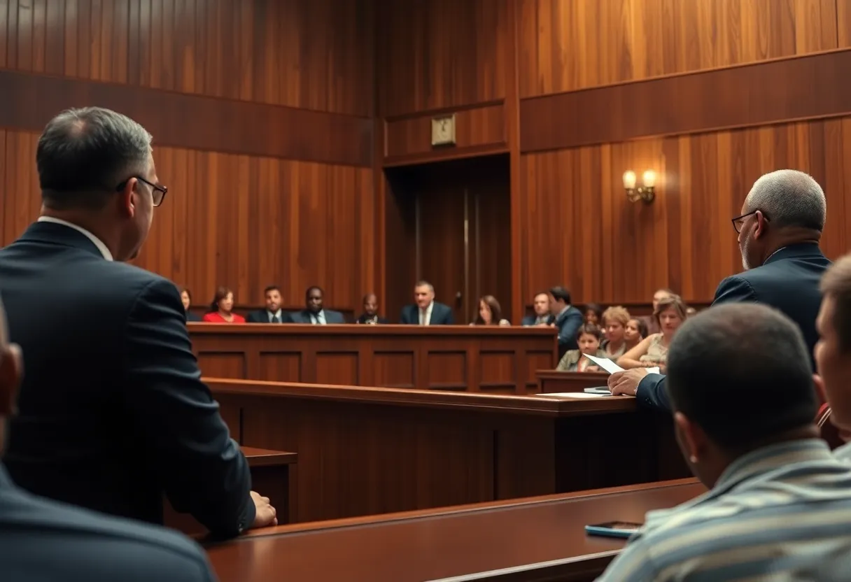 Courtroom with Judge and Accused in Asbestos Scandal