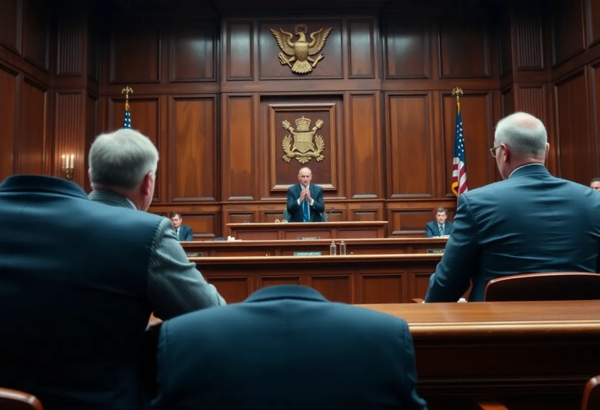 Courtroom scene depicting the asbestos scandal trial featuring Ace Magashule.