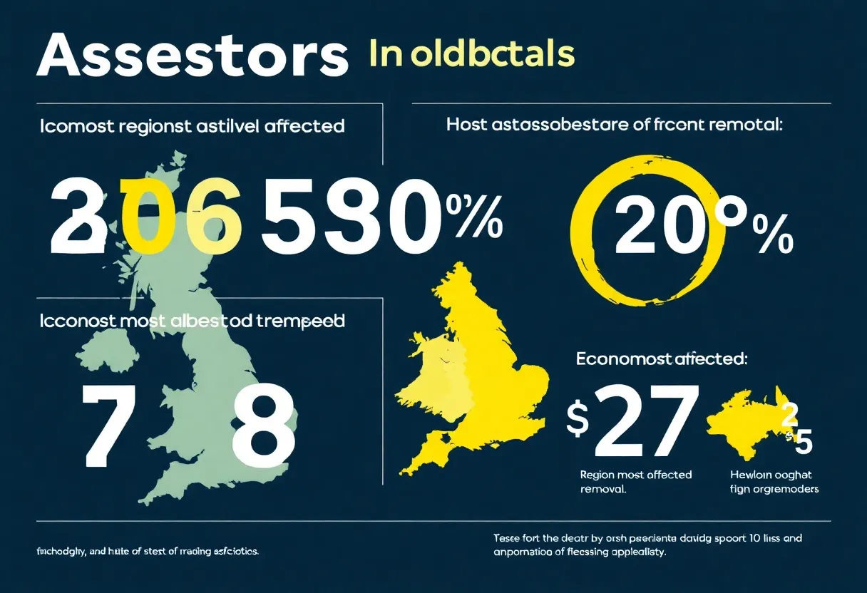 Infographic showing regions with the highest asbestos exposure in the UK