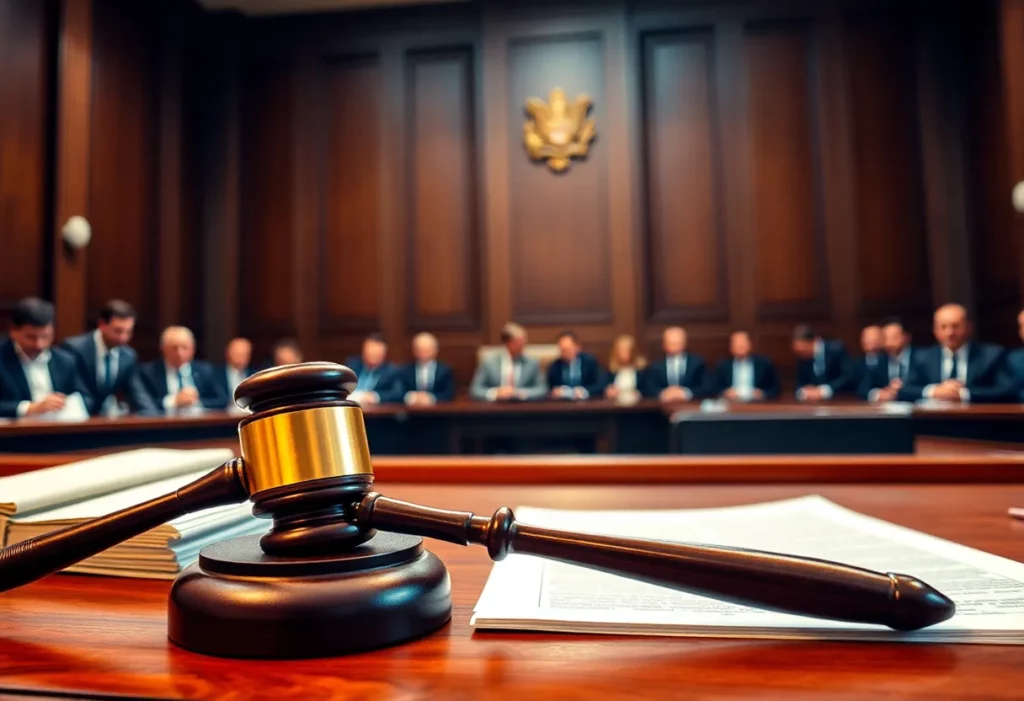 Courtroom scene depicting the asbestos trial of Ace Magashule
