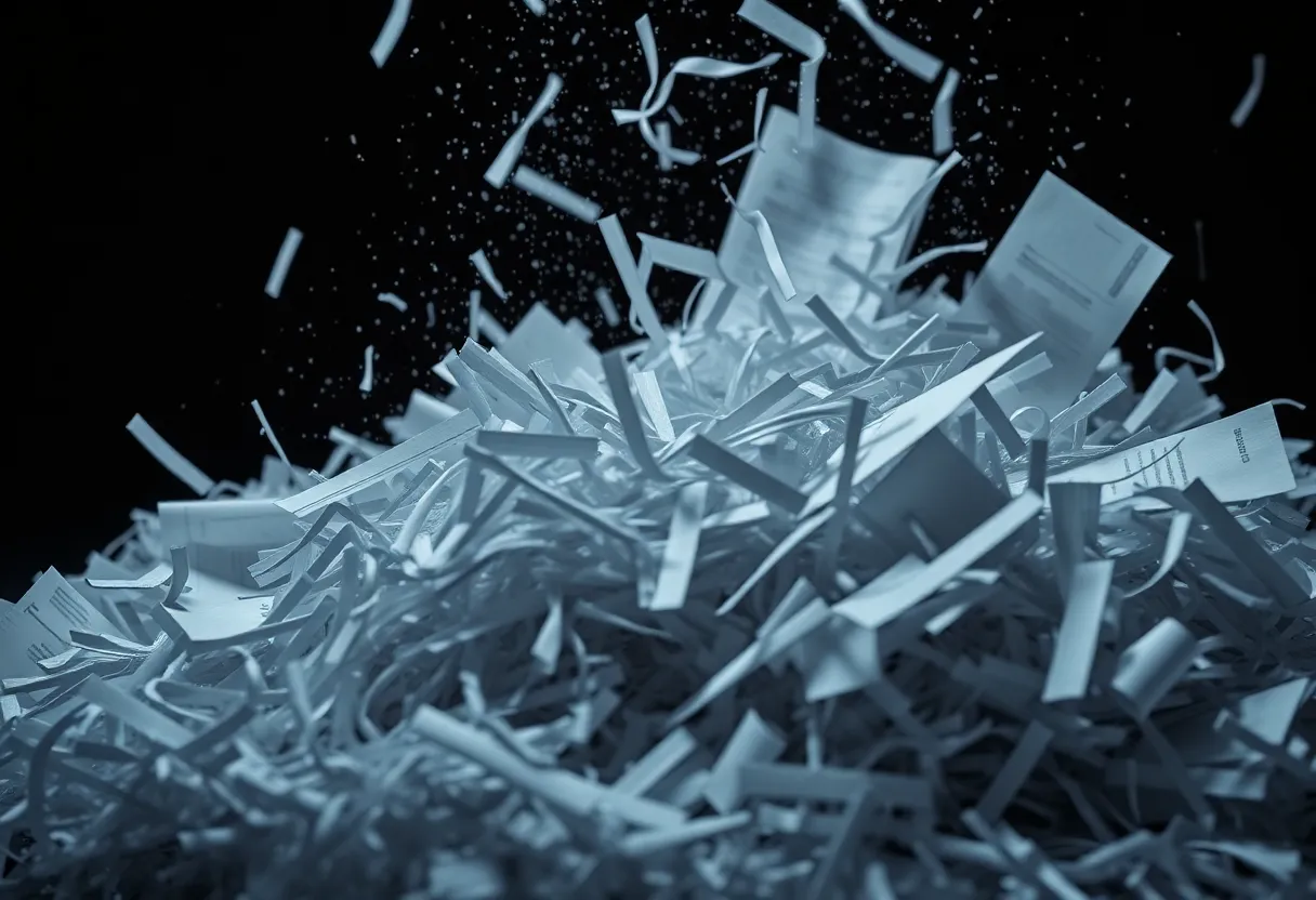 Shredded documents symbolizing asbestos trust record destruction