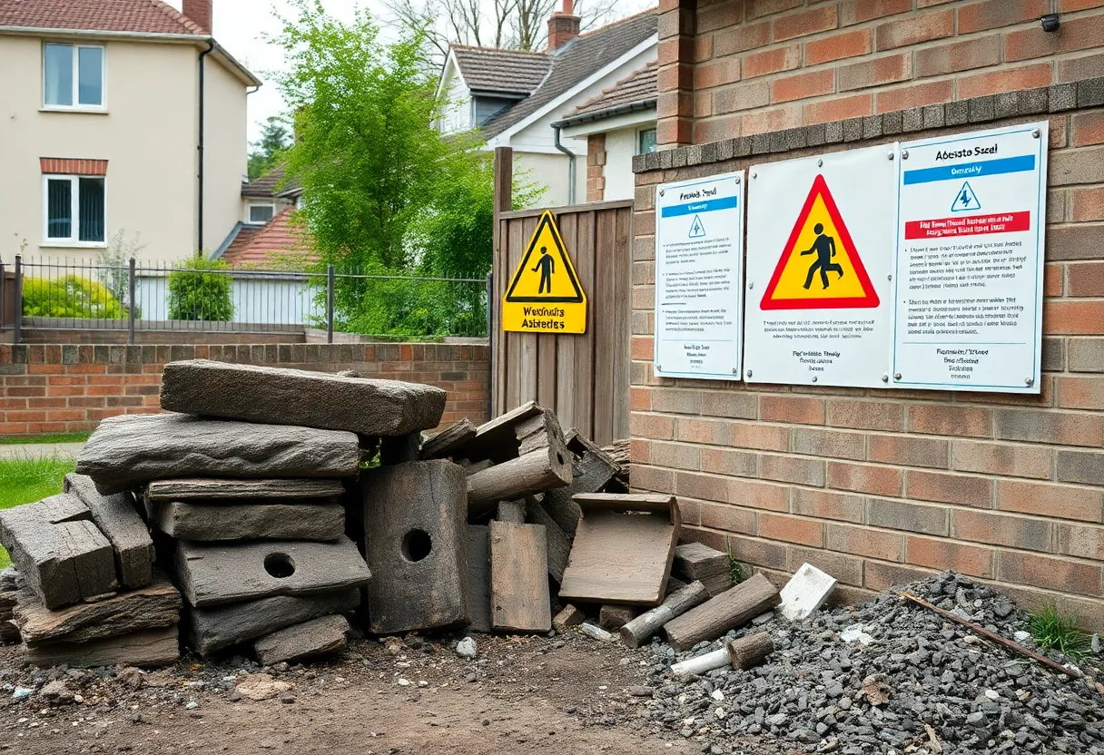 Improperly disposed asbestos waste at a construction site in Cheshire.