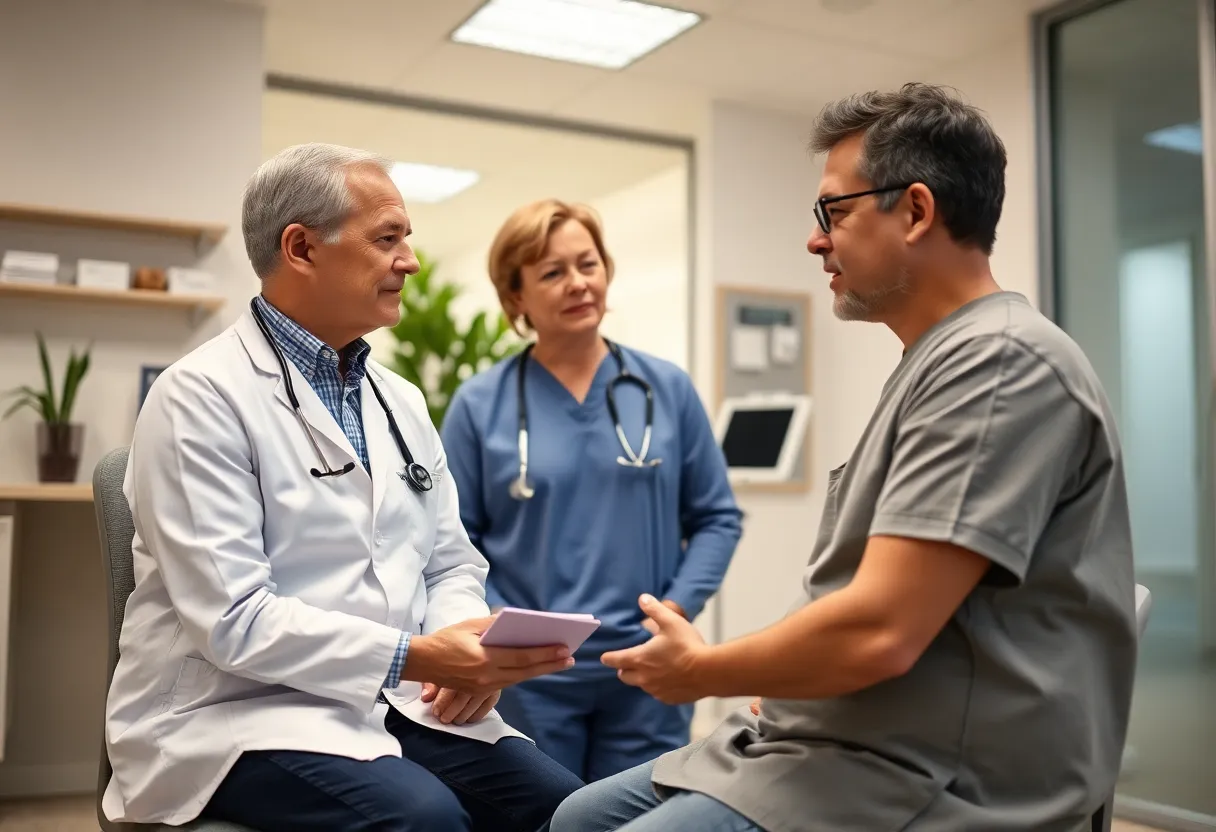 Doctor explaining updated mesothelioma treatment options to a patient