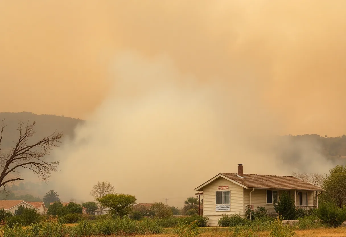 California wildfire aftermath showcasing asbestos warning signs.