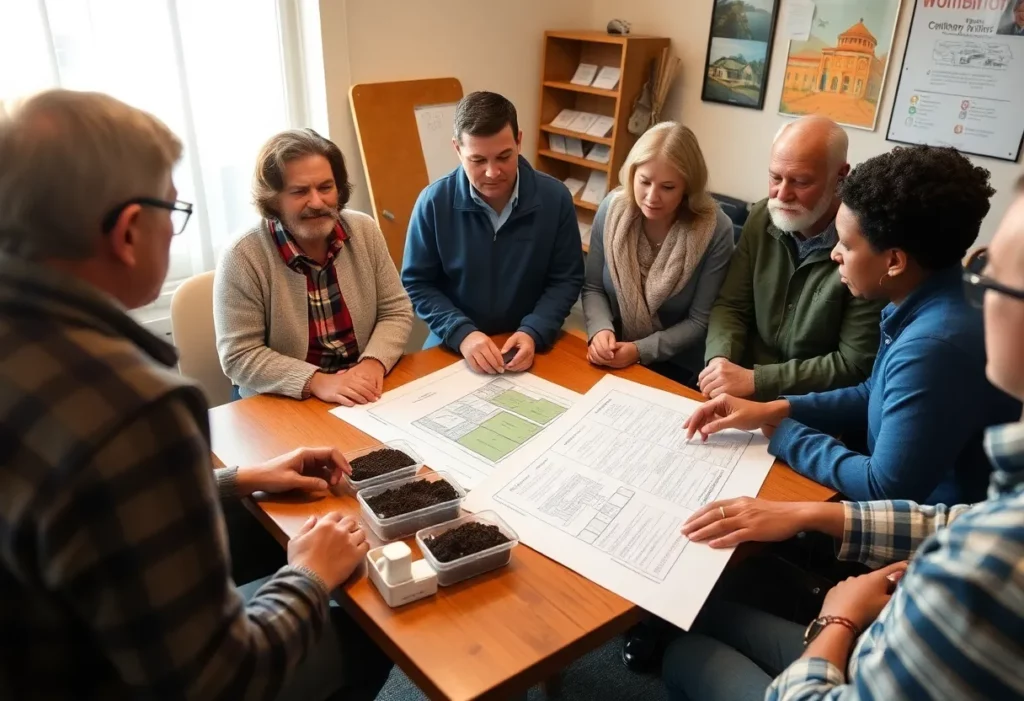 Community members discussing health risks of asbestos post-disaster