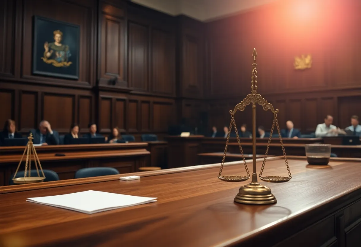 Courtroom setting illustrating asbestos exposure lawsuit