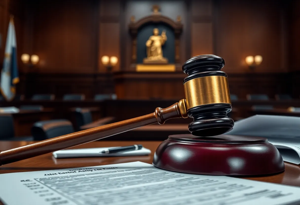 Courtroom scene representing legal proceedings on asbestos exposure cases
