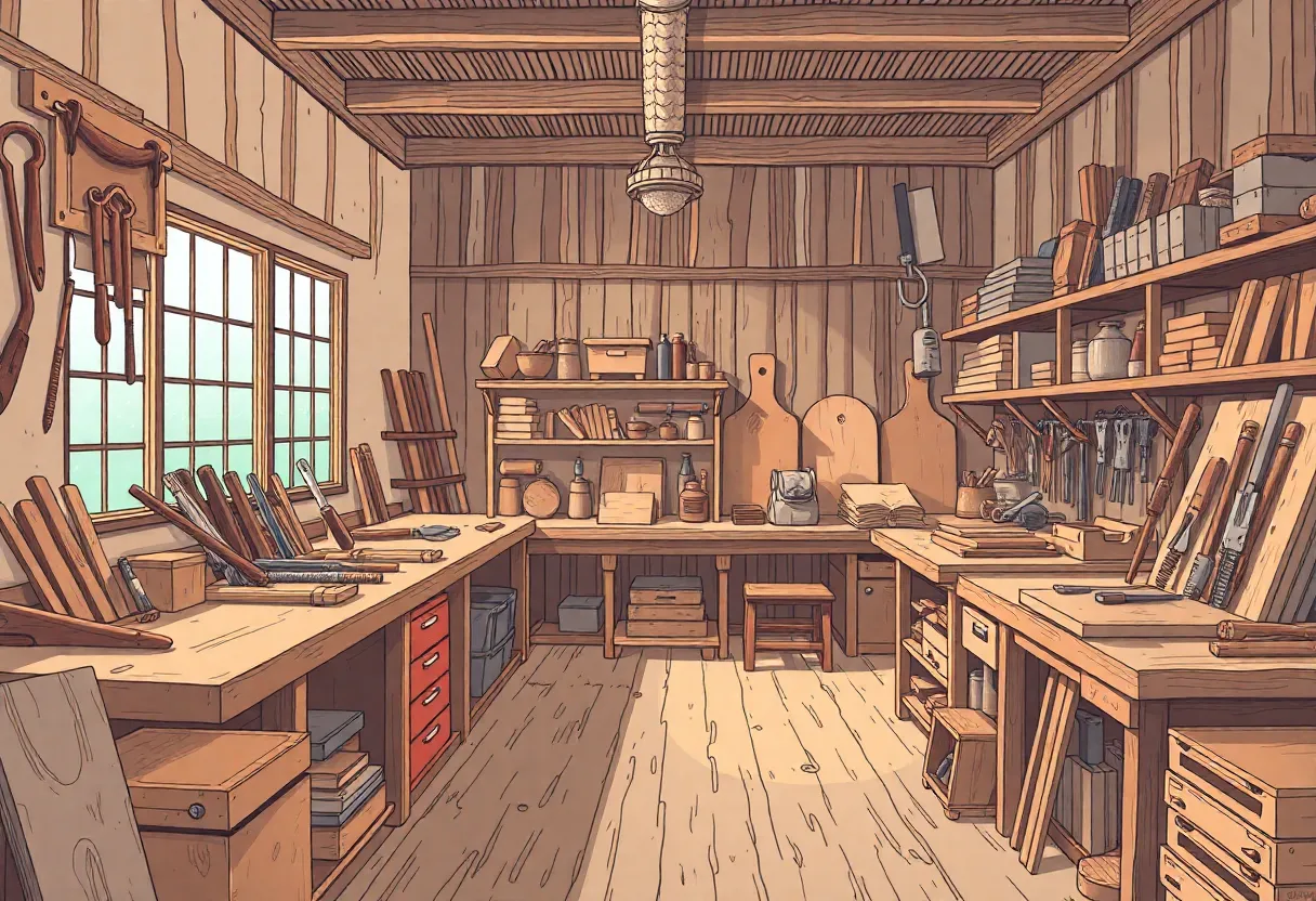 Quiet woodshop space representing craftsmanship heritage