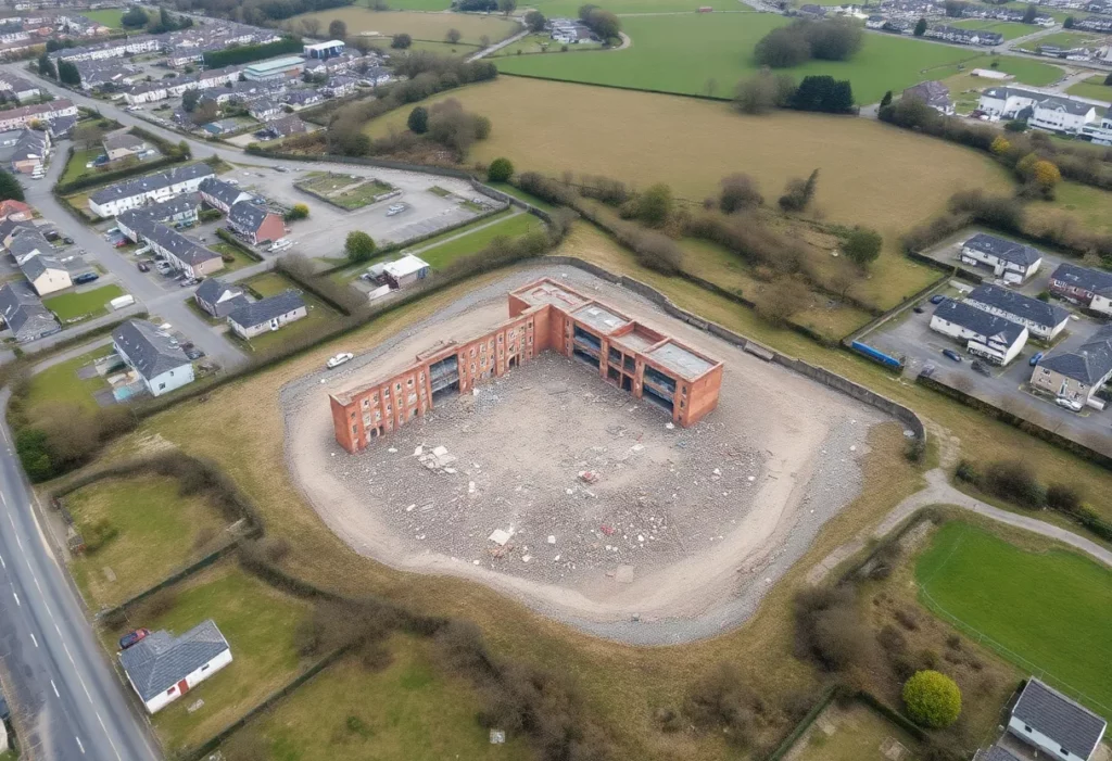 Site of unauthorized demolition with potential asbestos risks