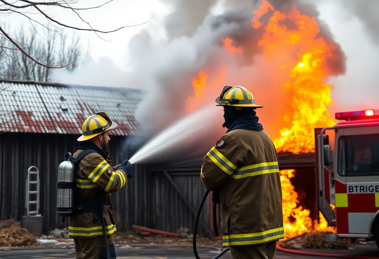 Firefighters battling a barn fire in Devon amidst concerns of asbestos safety