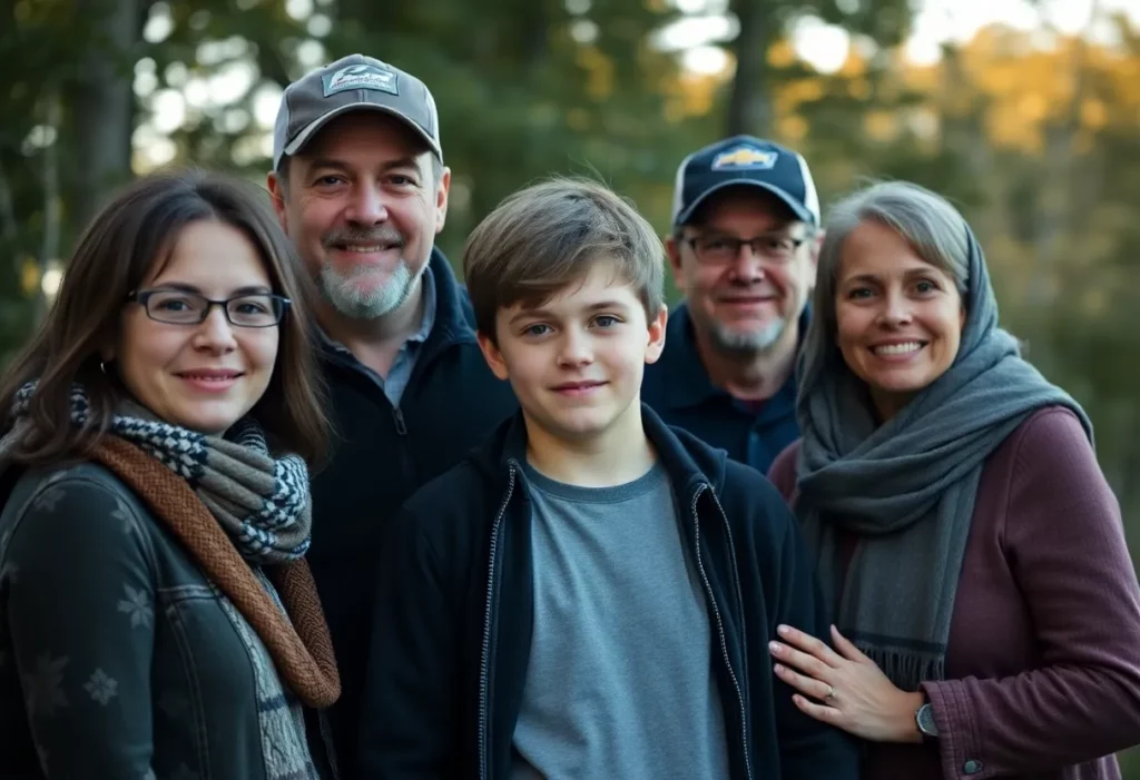 Memorial portrait of Dillon Jensen surrounded by loved ones.