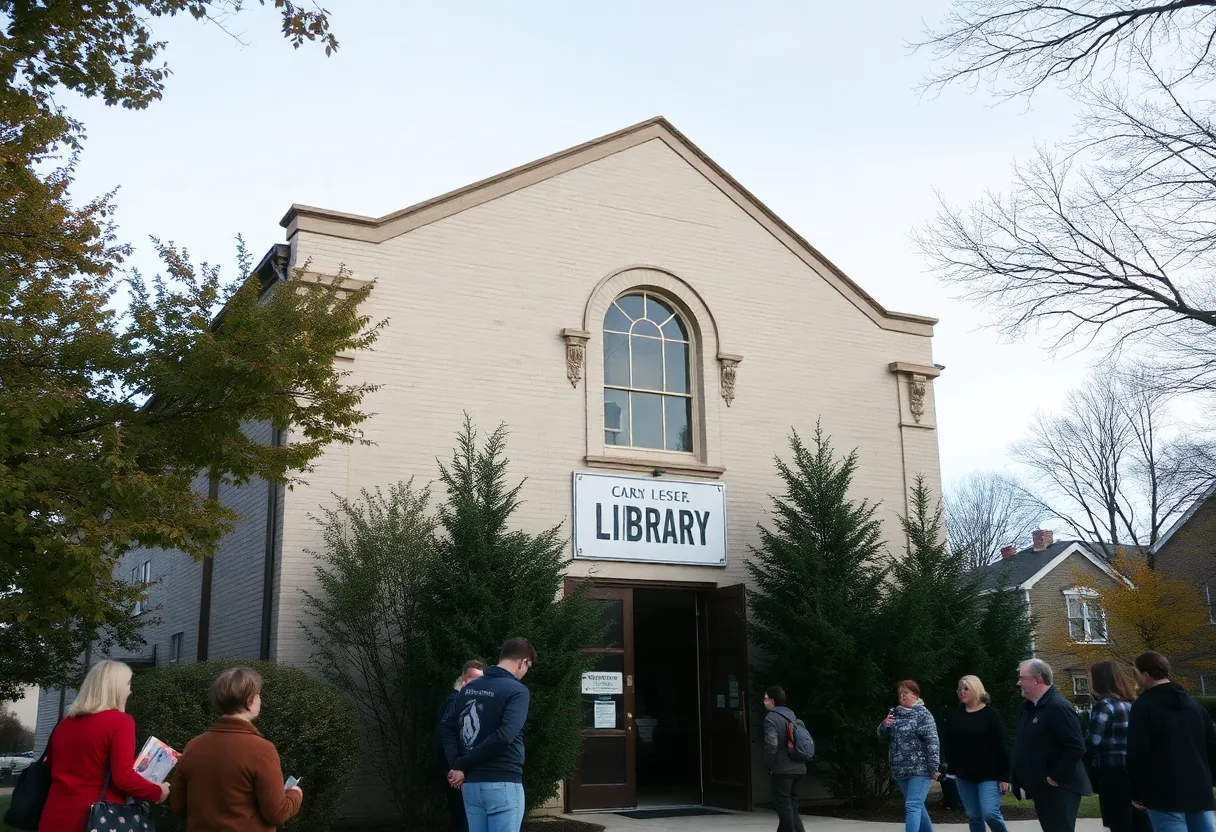 Closed Grimsby Central Library sign indicating asbestos removal