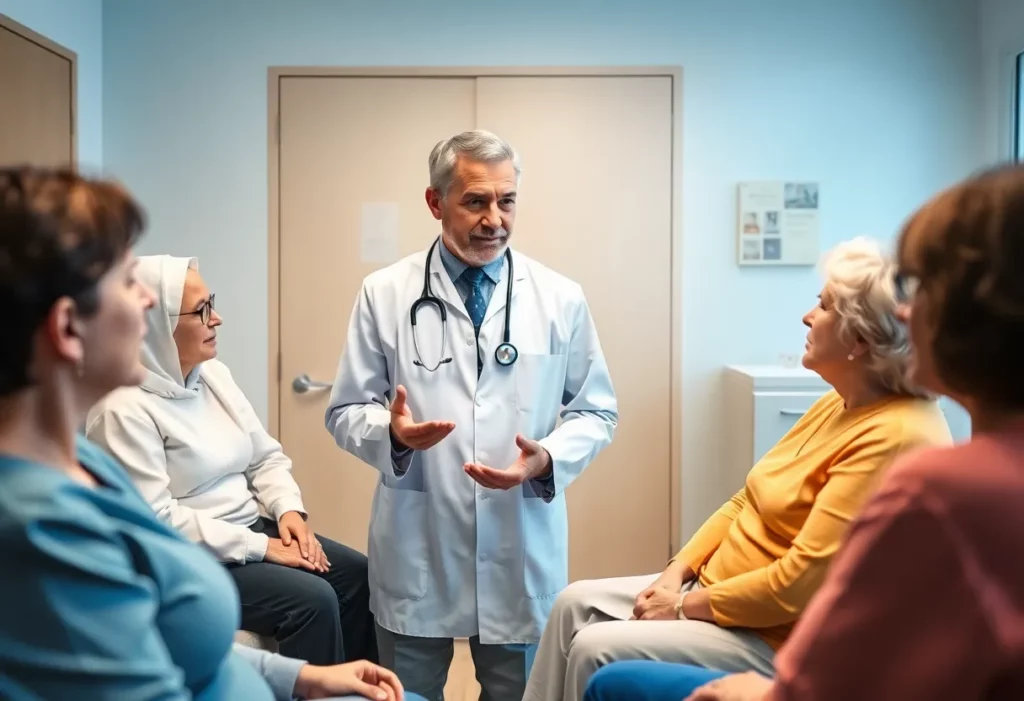 Healthcare professionals discussing mesothelioma treatment options