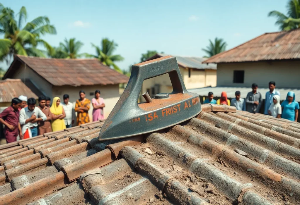 Iron fragment that fell from the sky on a house's asbestos roof in Odisha