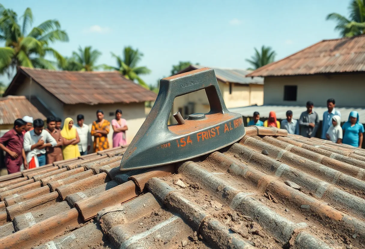 Iron fragment that fell from the sky on a house's asbestos roof in Odisha