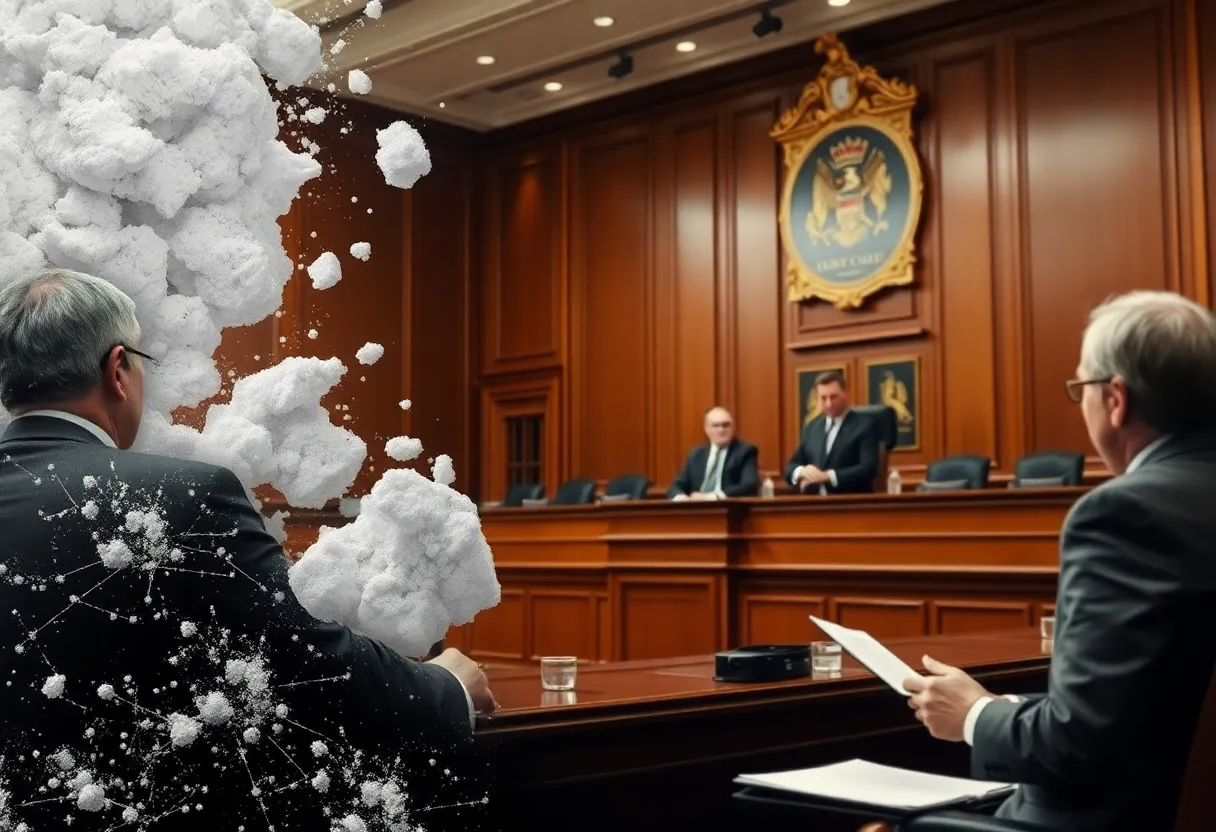 Courtroom representation of Johnson & Johnson talc lawsuits