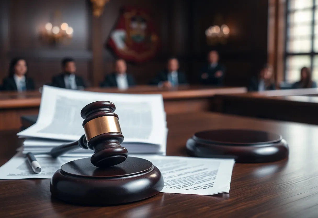 Courtroom setting illustrating legal proceedings related to asbestos exposure cases.