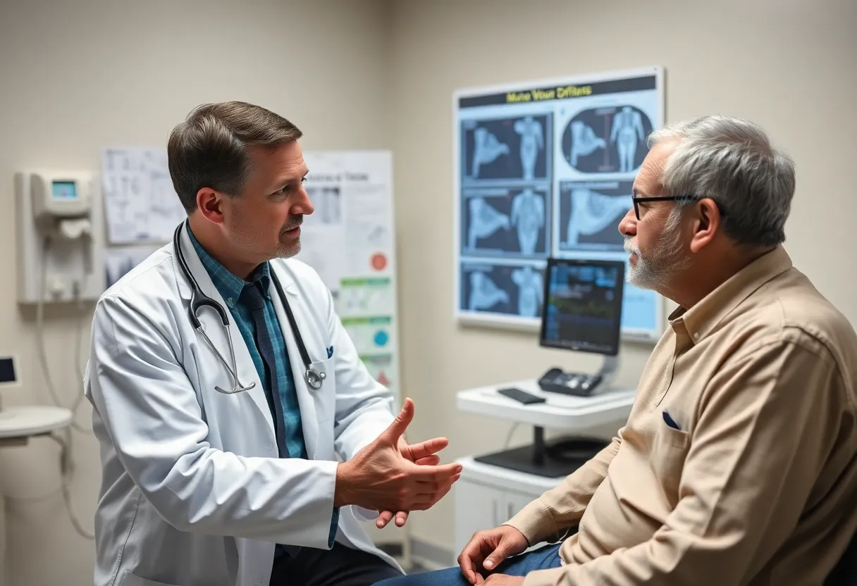 A healthcare professional consulting a mesothelioma patient about KEYTRUDA® treatment options.