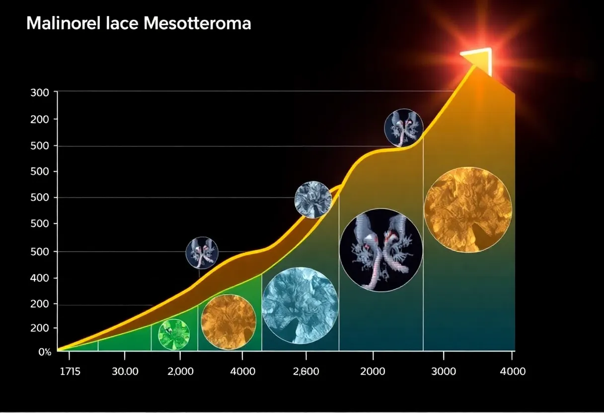 Infographic showing the rise of the malignant mesothelioma market from $6.1 billion to $12.2 billion by 2034.