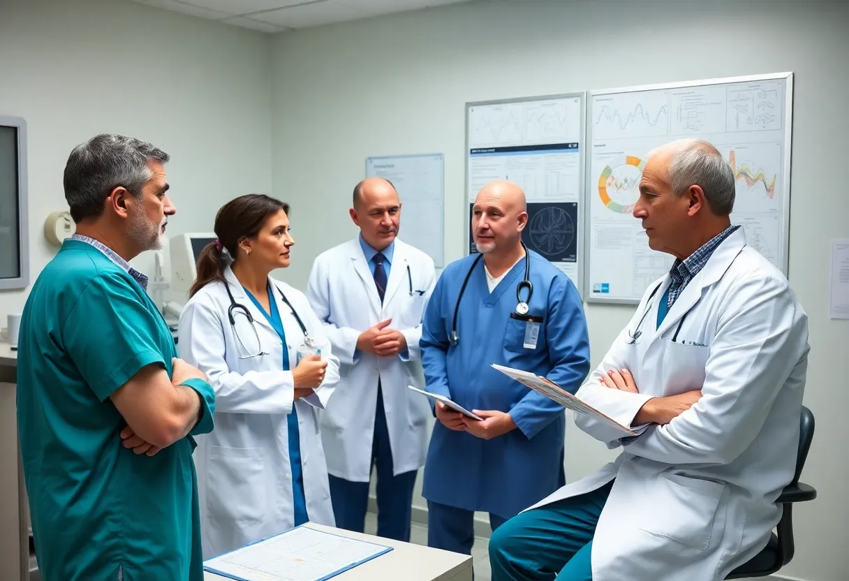 Healthcare professionals discussing malignant pleural mesothelioma treatment options