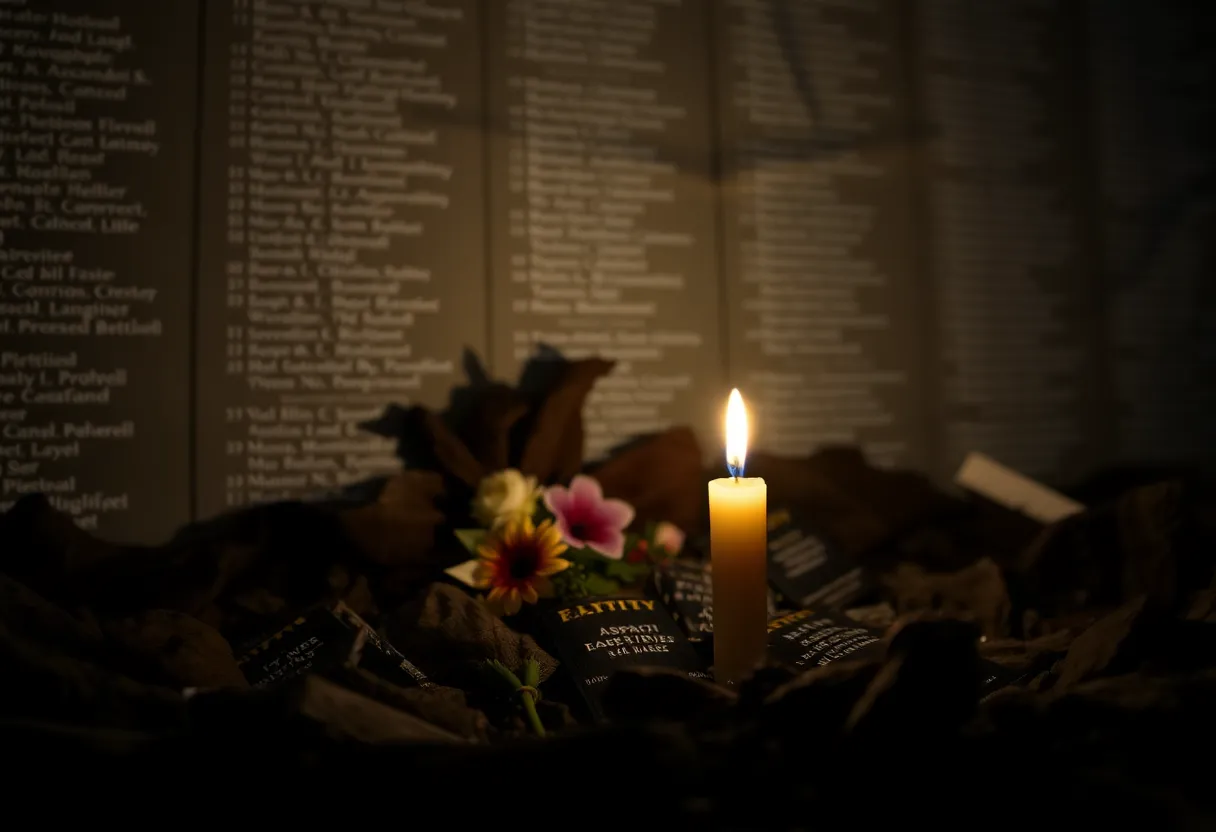 A candlelit memorial for those affected by asbestos-related diseases.