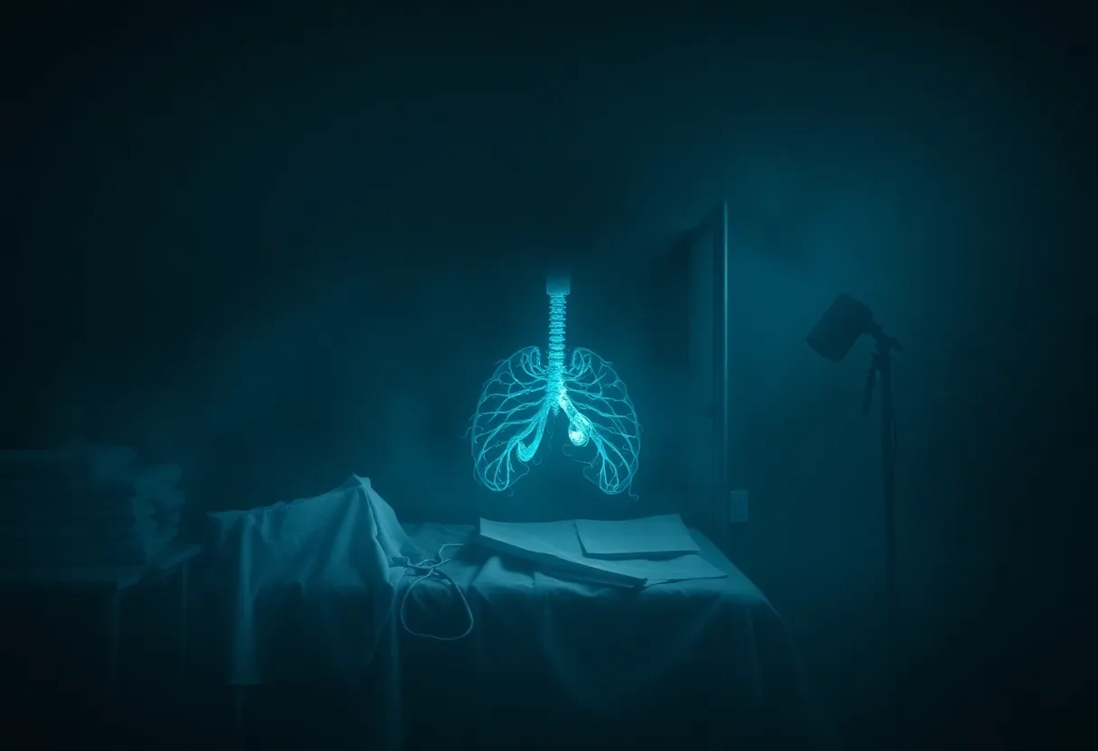 Symbolic representation of the dangers of asbestos exposure and its link to mesothelioma.