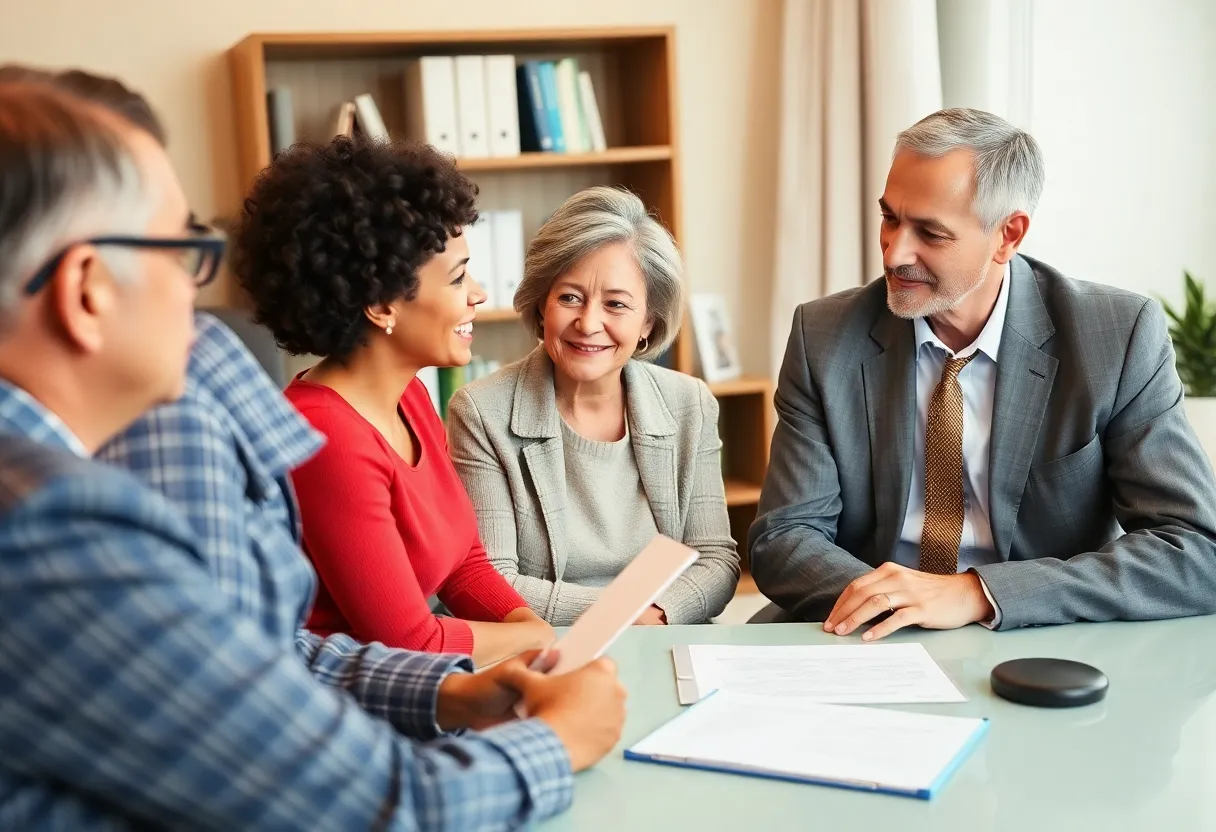 Family consulting with lawyer about mesothelioma compensation