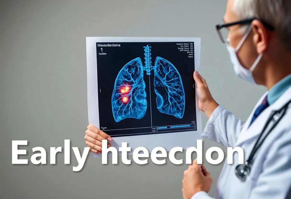 Healthcare professional analyzing a lung scan for mesothelioma indicators.