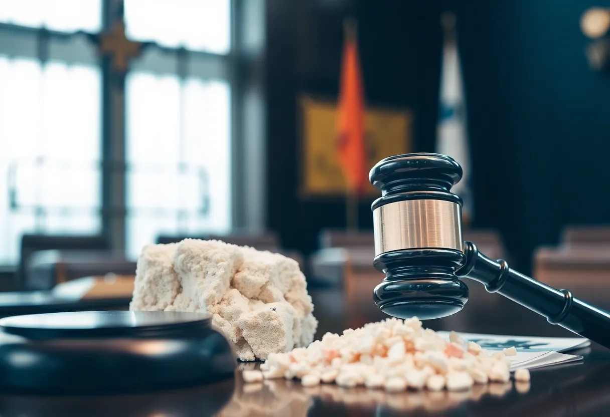 Legal action representation with gavel and asbestos