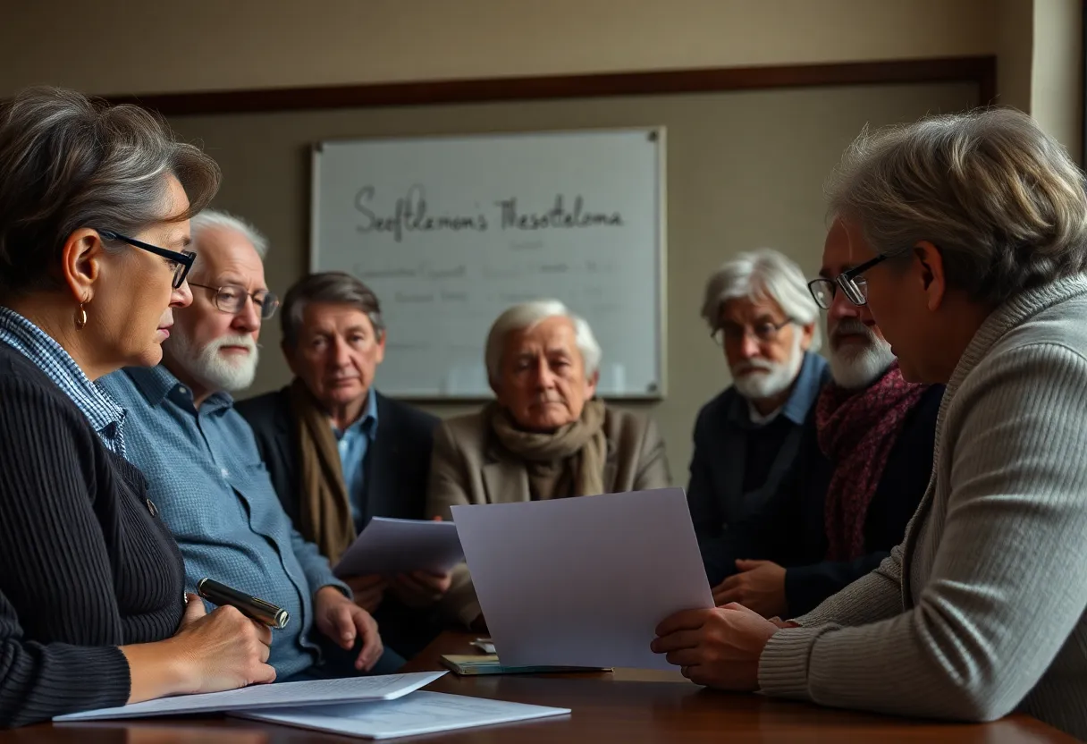 A group of mesothelioma survivors discussing legal challenges.