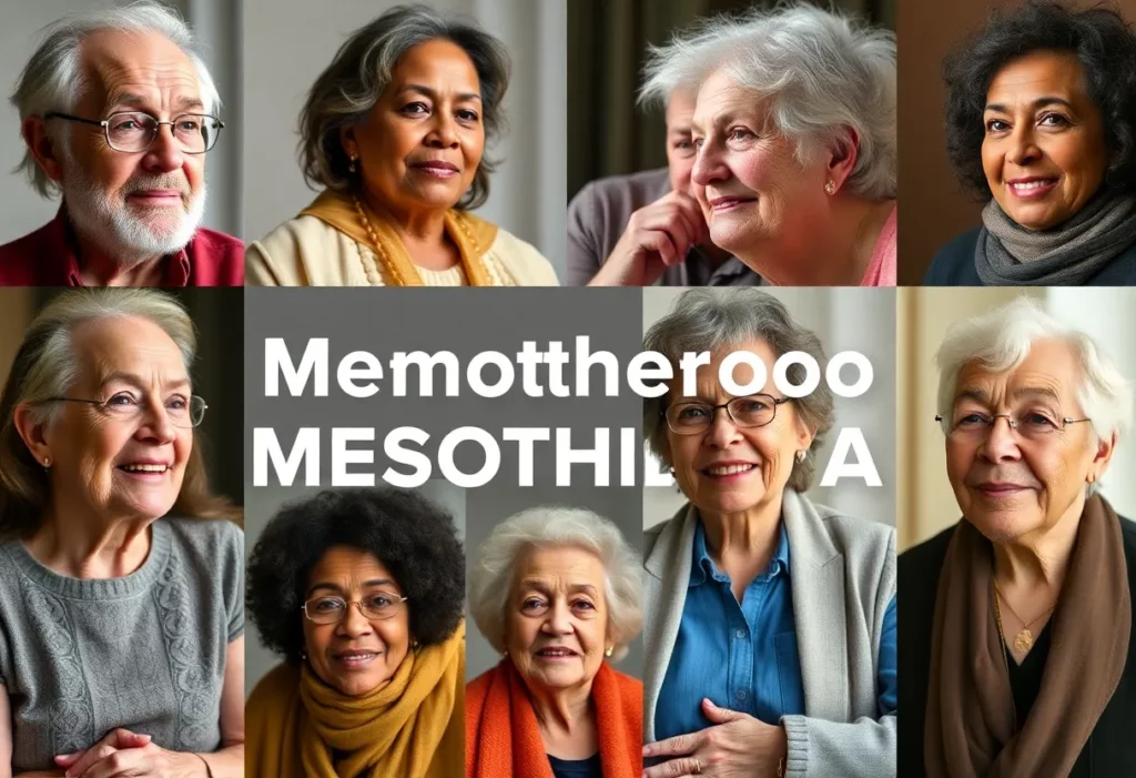 A collage showcasing diverse survivors of mesothelioma with expressions of hope and resilience.