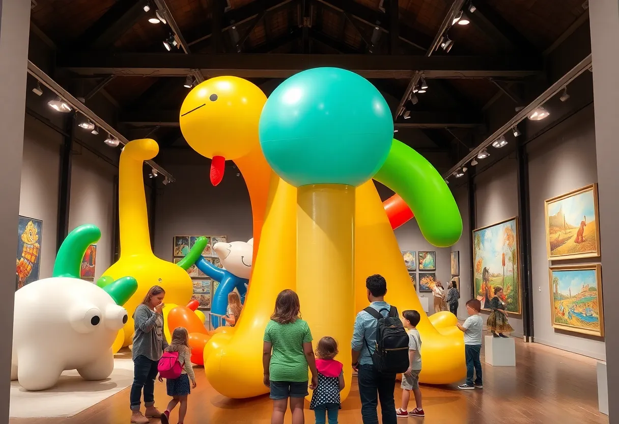 Families enjoying a colorful art exhibition in Newhaven