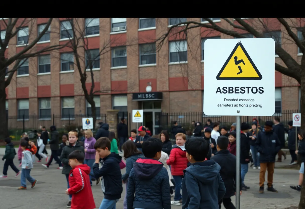 Asbestos warning signs at NYC school
