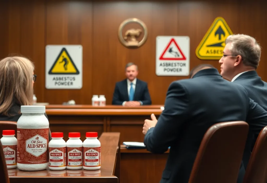 Courtroom discussing Old Spice Talcum Powder lawsuit