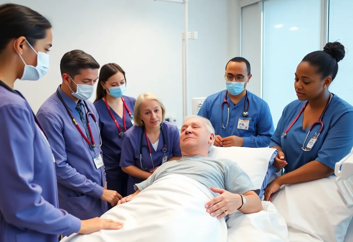 A cancer patient receiving treatment in a hospital for pleural mesothelioma.