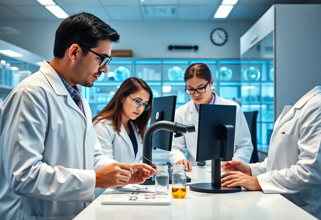 Scientists in a laboratory working on mesothelioma treatment