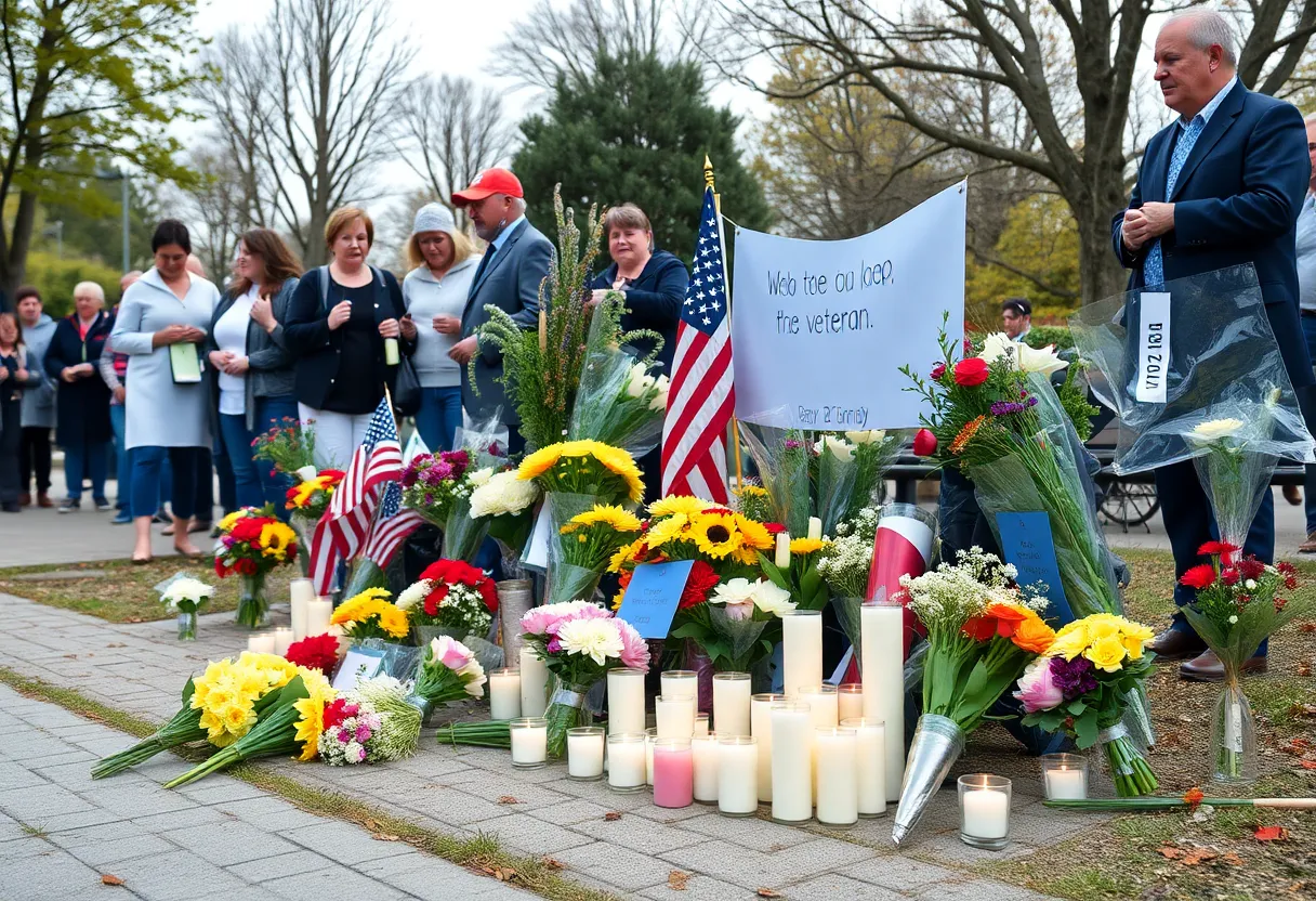 Memorial for RAF veteran with flowers and candles