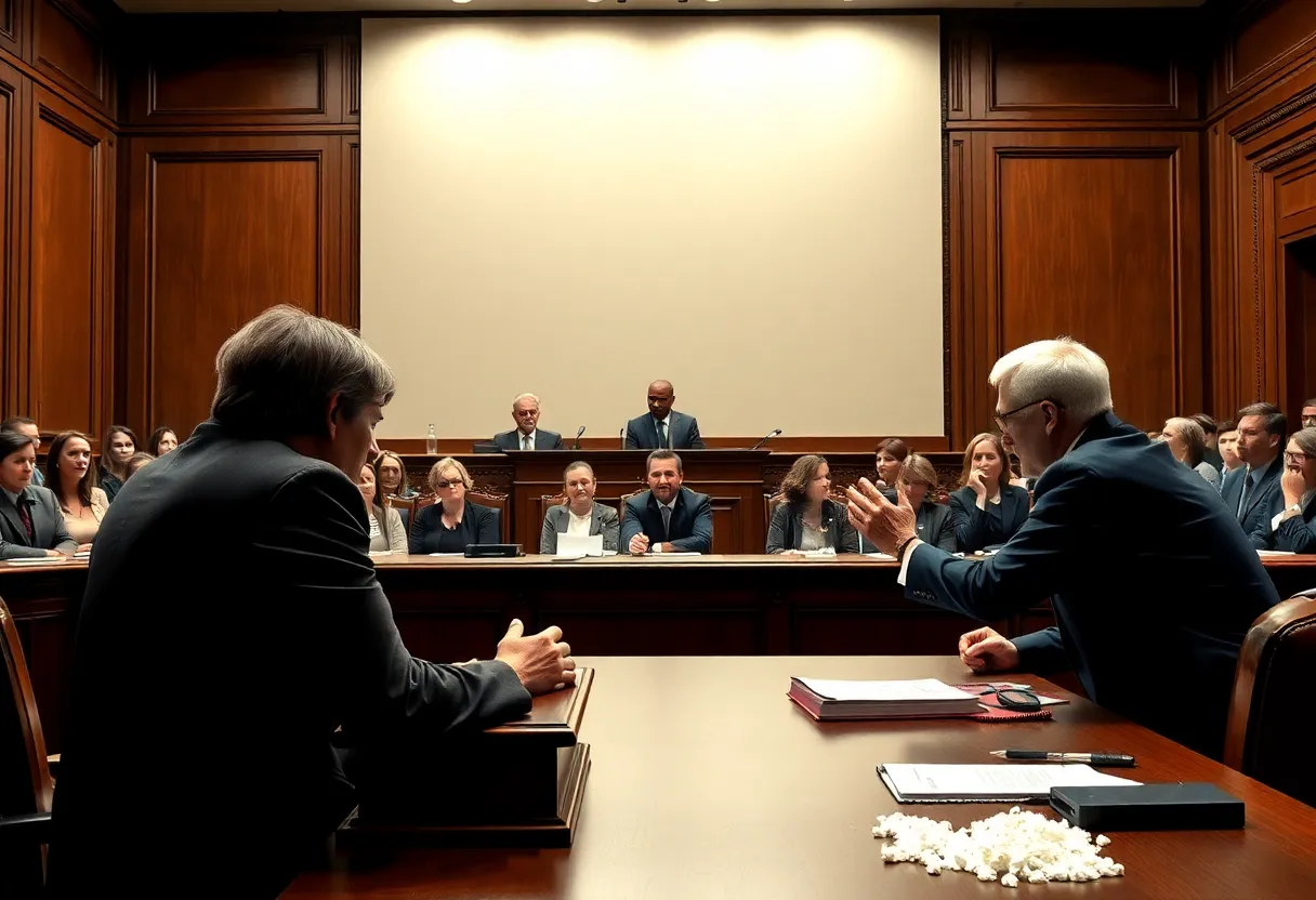 Courtroom with attorneys representing talcum powder lawsuit victims