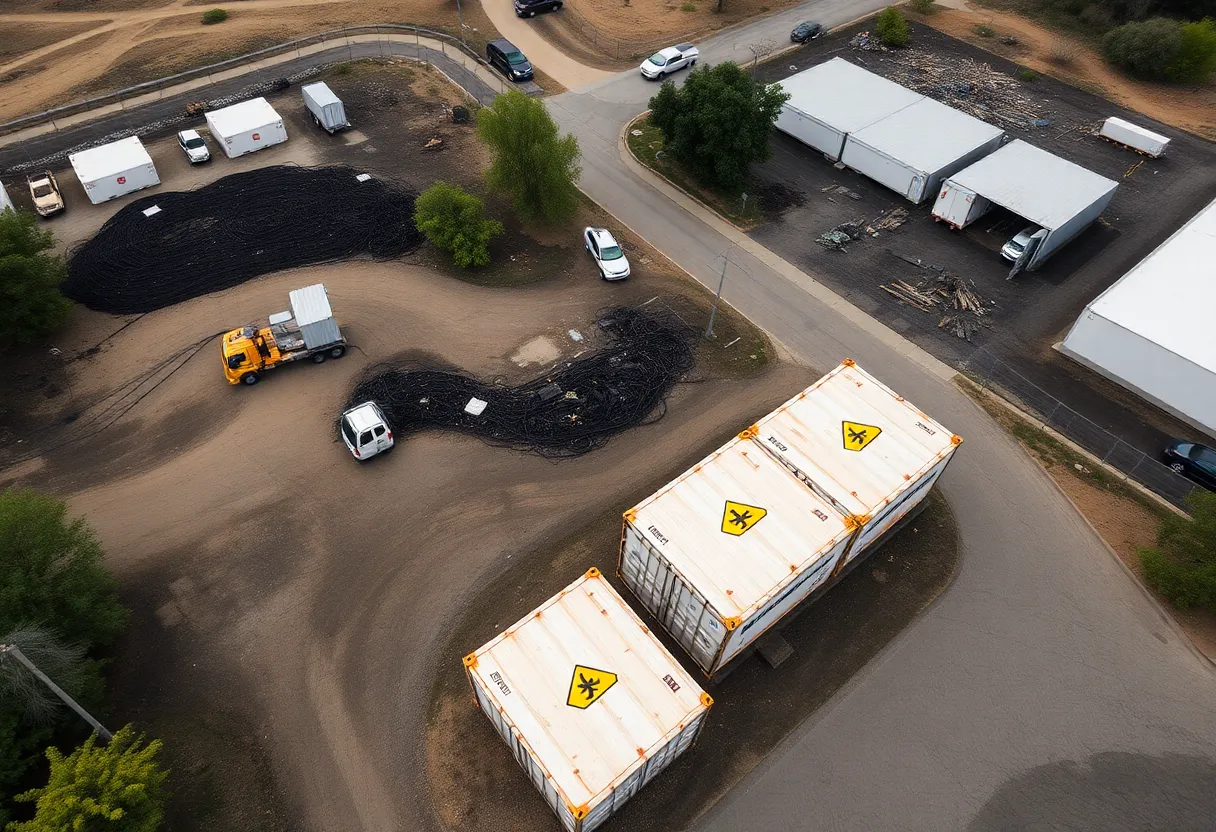 Aerial view showing asbestos containers at Temescal Gateway Park.