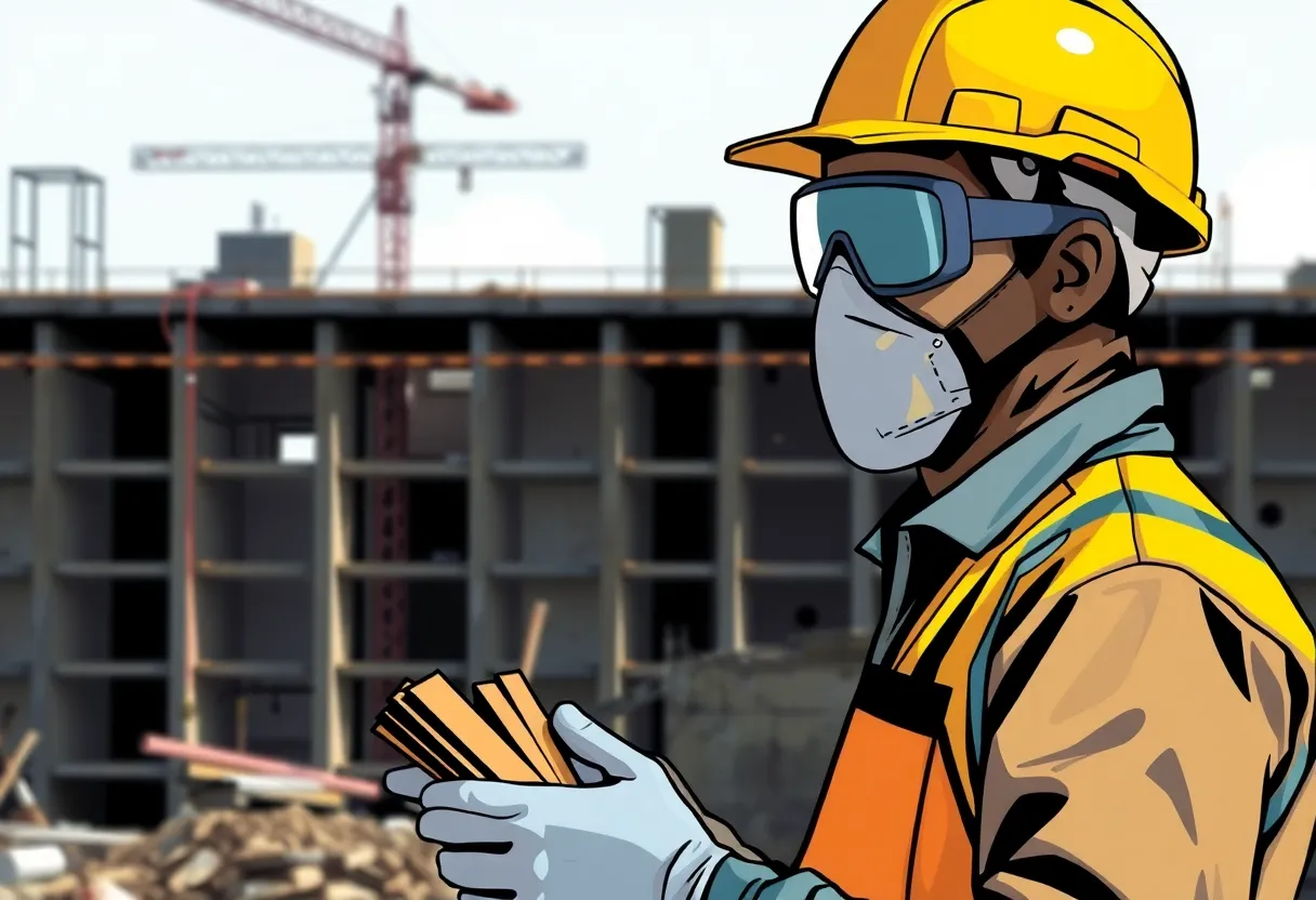 A construction worker illustrating the dangers of asbestos exposure.