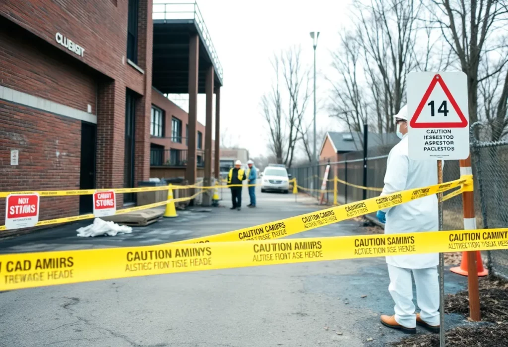 Workers inspecting construction site for asbestos in Trumbull Center.