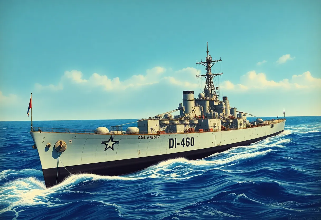 USS Hamner Gearing-class destroyer sailing during WWII