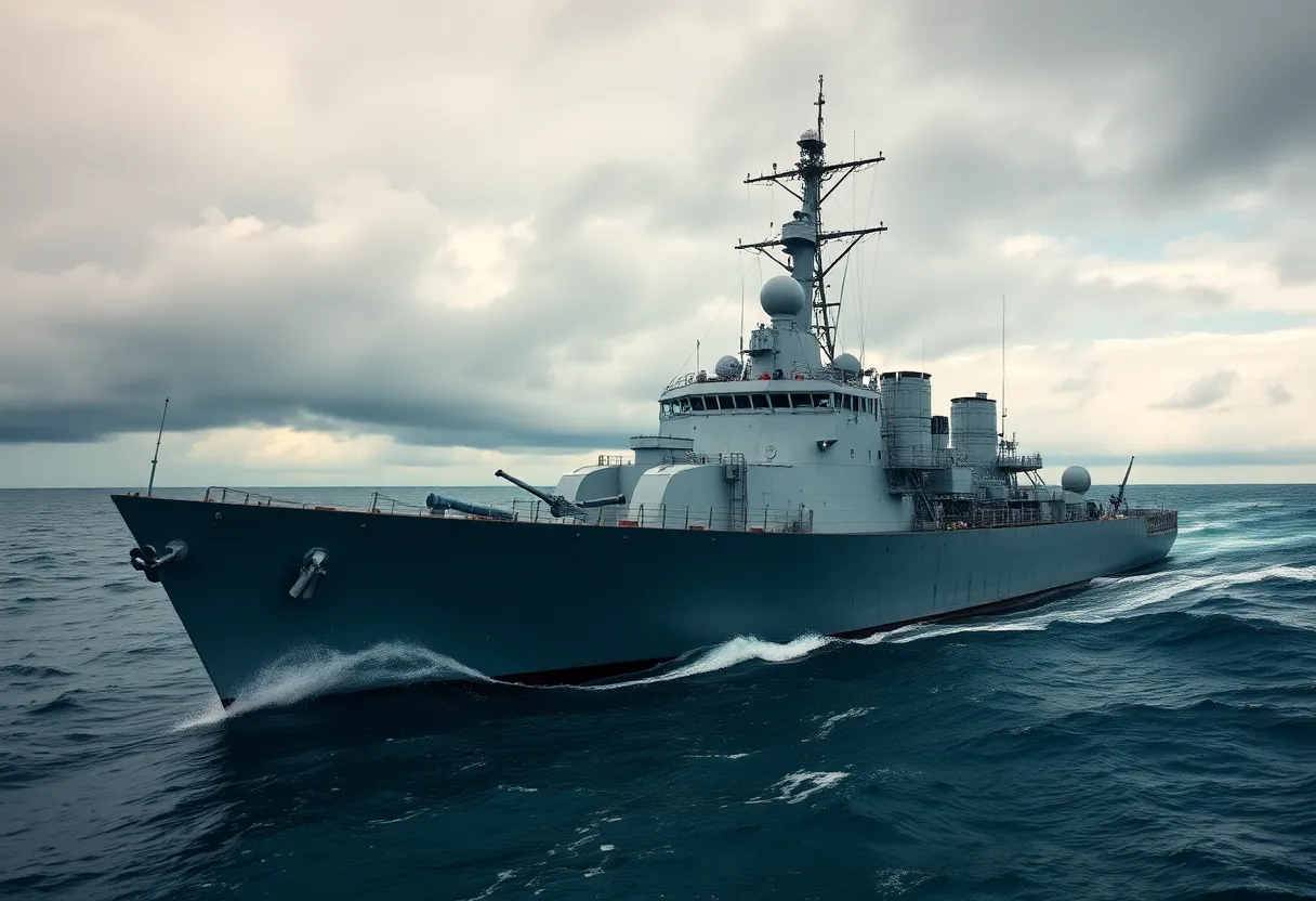 USS Wiltsie, a vintage Gearing-class destroyer, at sea.