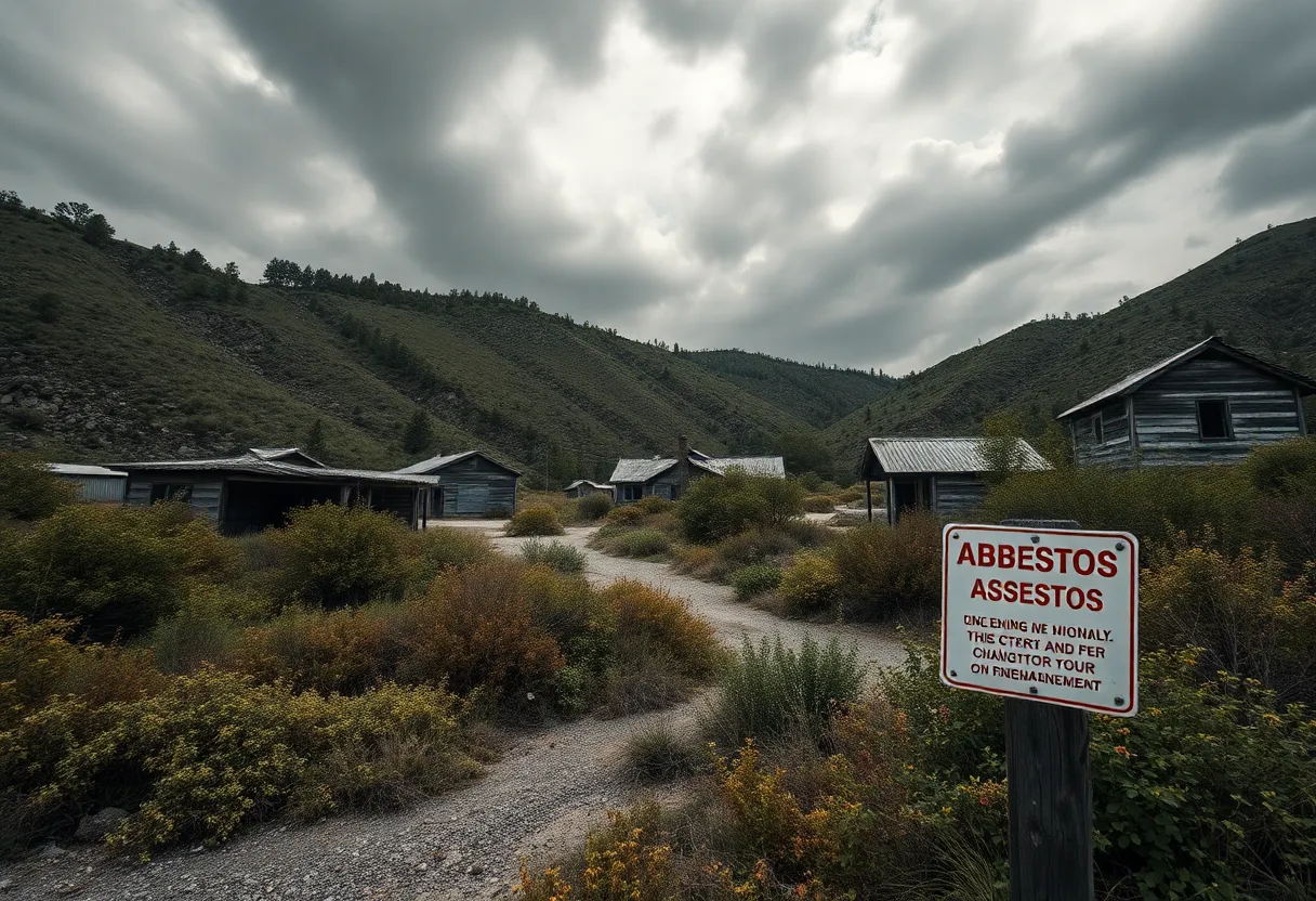 Deserted buildings of Wittenoom with warning signs about asbestos