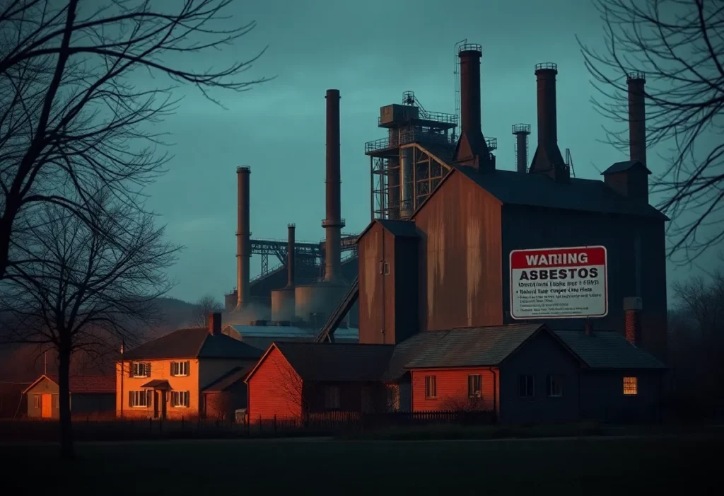 Industrial factory warning sign about asbestos exposure