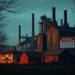 Industrial factory warning sign about asbestos exposure