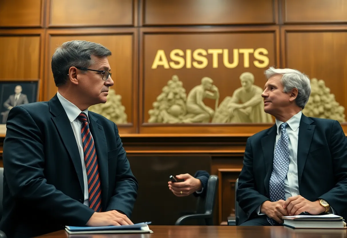 Lawyers discussing in a courtroom over an asbestos bankruptcy case